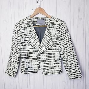 Clasique Entier Size XS Asymmetrical Crop‎ Tweed Jacket 3/4 Sleeves Geo Print